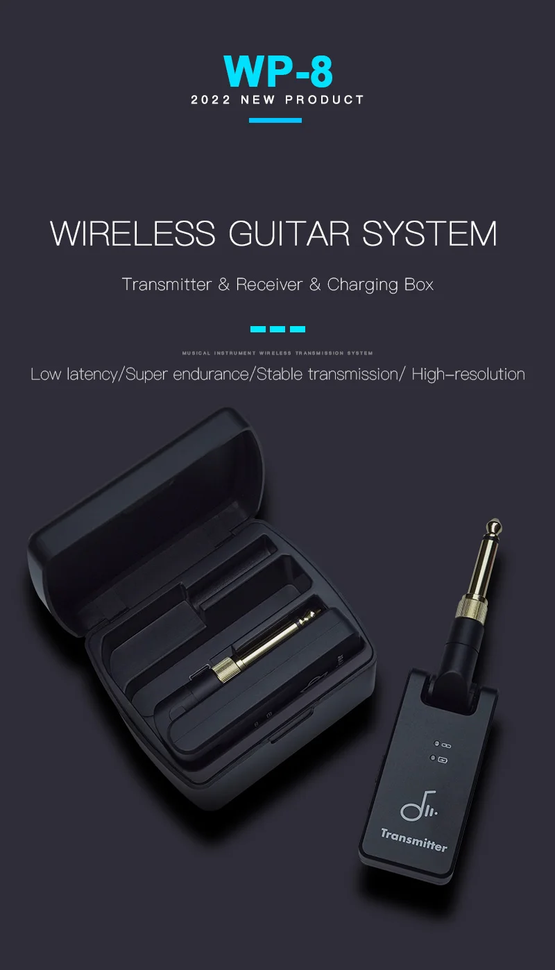 M-VAVE WP-8 Wireless Transmission System 2.4Ghz Guitar Receiver Transmitter with 2 in 1 Plug Guitar Wireless Rechargeable Box