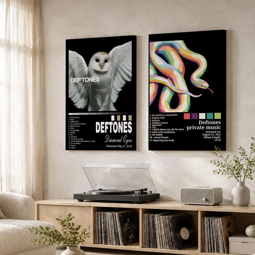 D-Deftones Rock Band Framed Wall Painting Wood Canvas Poster For Living Room Bedroom Hallway Office Home Decor Gift