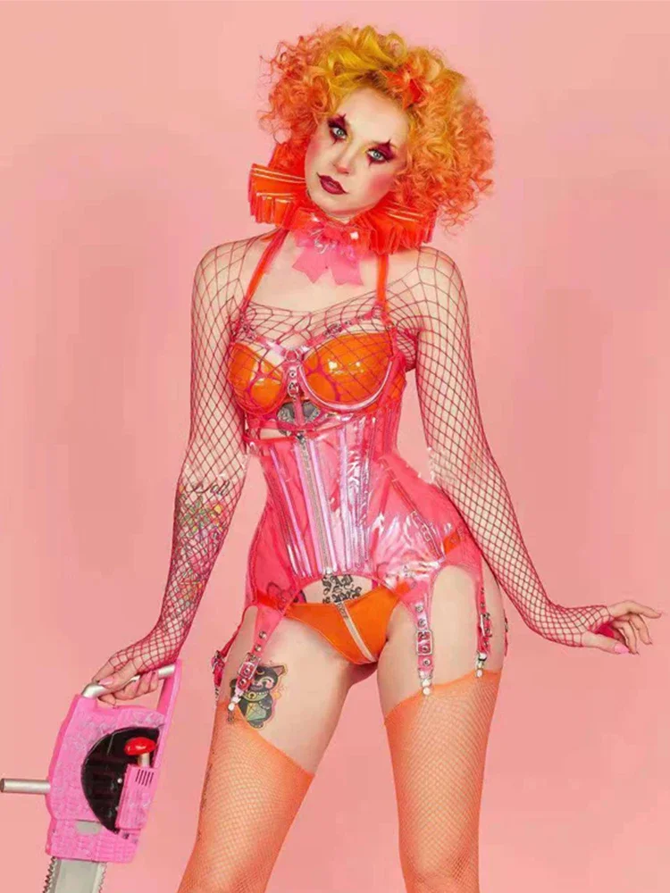 Women Sexy Nightclub Ds Gogo Performance Stage Clothes Clown Bikini Bodysuit Party Rave Outfits Festival Cosplay Wear yj444