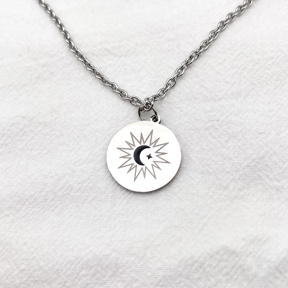 TV Series คาธ The Eclipse Ayan Khaotung Cosplay Moon Star Circular Pendant Titanium Steel Necklace Lovers Jewelry Accessories