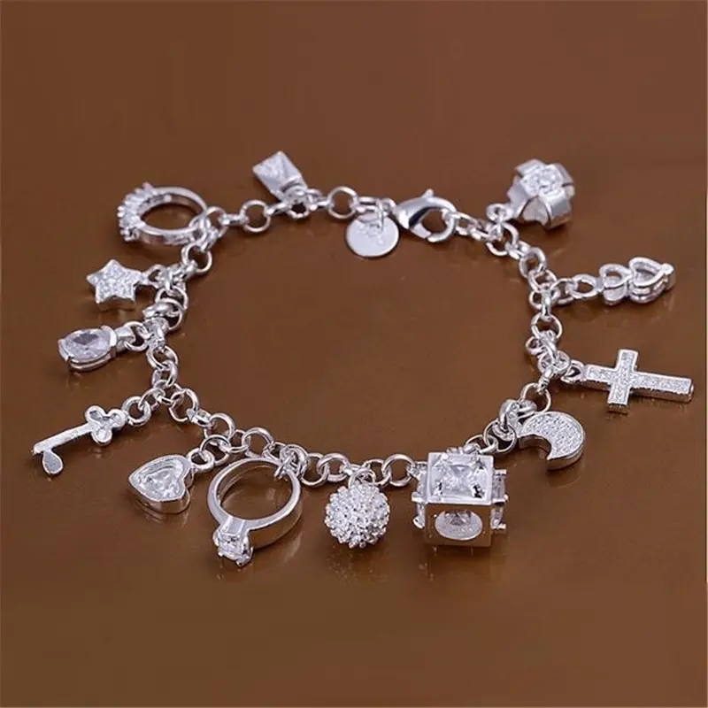 Bracelet European and American Silver Fashion Thirteen Pendant Bracelet Women's Multi-Element Jewelry Simple Style Bracelet Whol image 2
