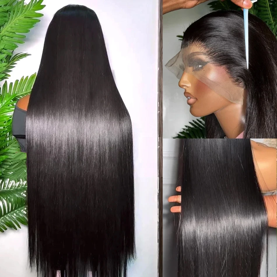 Perucas frontais do laço reto para mulheres negras, cabelo humano, pre arrancado, brasileiro, HD, 13x6, 13x4, 30 ", 40"