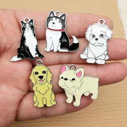 10pcs Dog Charm for Jewelry Making Enamel Necklace Earring Phone Keychain Pendant Diy Accessories Alloy Metal White Plated