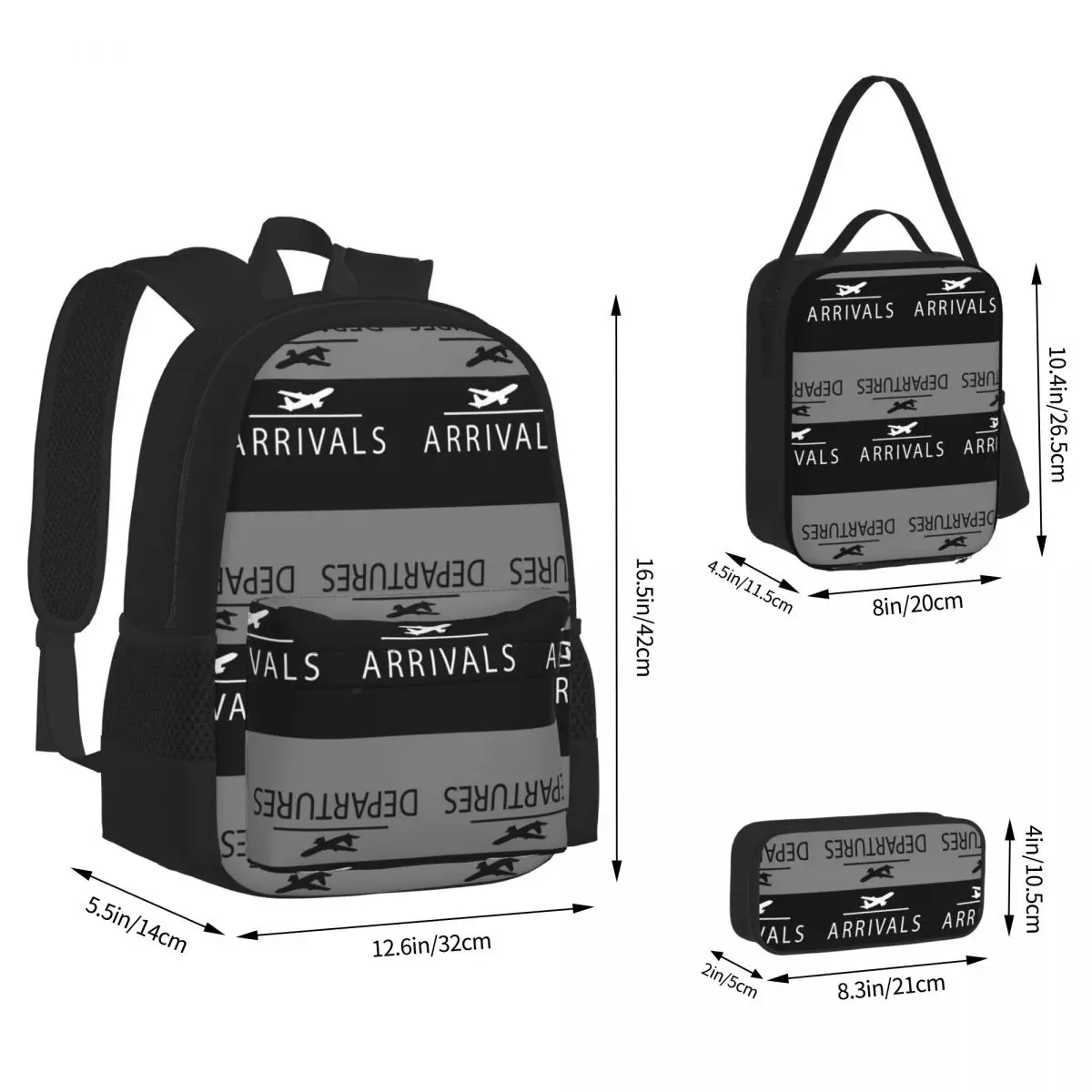 Aviation Departures Arrivals Backpacks Boys Girls Bookbag Children School Bags Kids Rucksack Lunch Bag Pen Bag Three-Piece Set