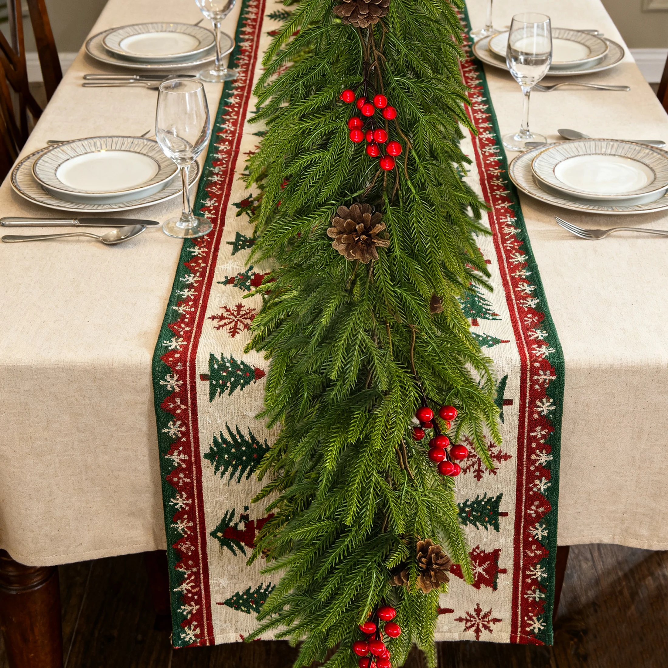 200 سنتيمتر السنة الجديدة عطلة ديكور الحفلات نورفولك الصنوبر شجرة عيد الميلاد الكرمة الأخضر الأحمر زينة عيد الميلاد باب ديكور نافذة ديكور ديكور المنزل