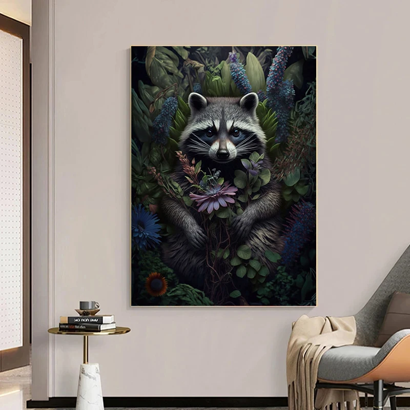 Lion Flamingo Panda Monkey in Flower Jungle Art Posters Wild Animal Art Canvas Painting Print Wall Art Picture Home Decor Mural