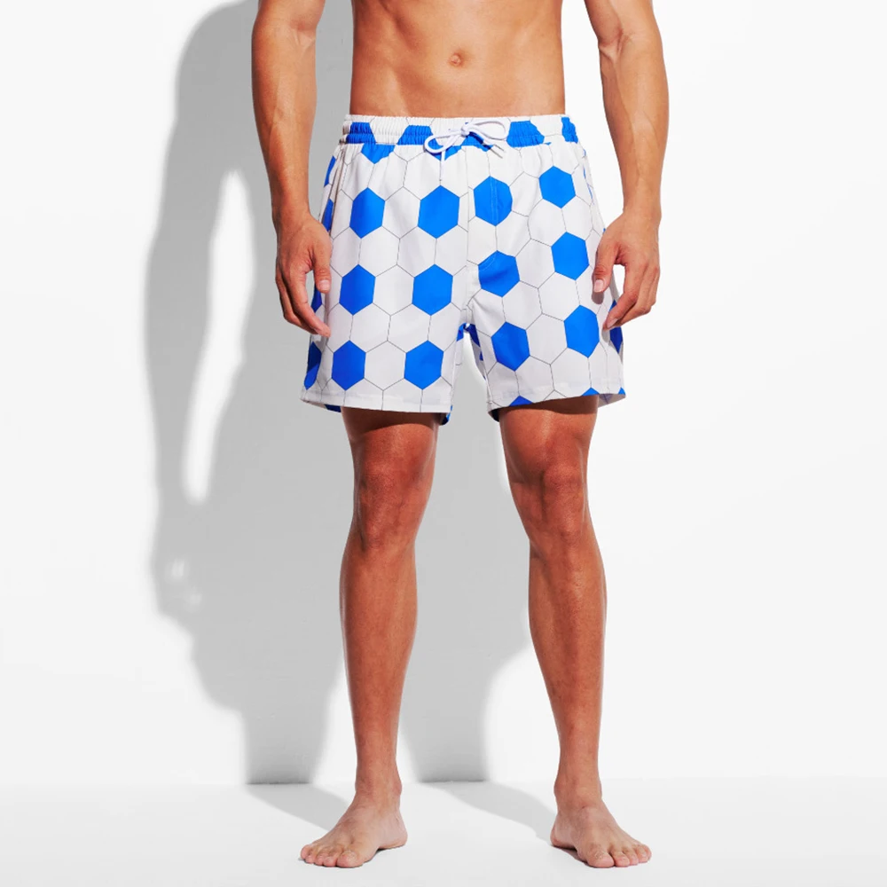 Mens Diamond Football Print Color Block Beach Swim Trunks Fashion Quick Dry Breathable Vacation Surfing Shorts Men'S Clothing
