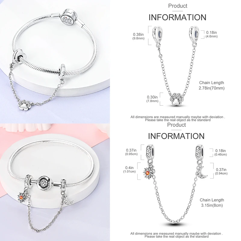 925 Sterling Silber Sicherheitskette Charm-Perlen Himmelskörper Mond Sonne Herz Marienkäfer Schleife DIY Armband Schmuck Geschenk für Frauen Mädchen – Detail 13