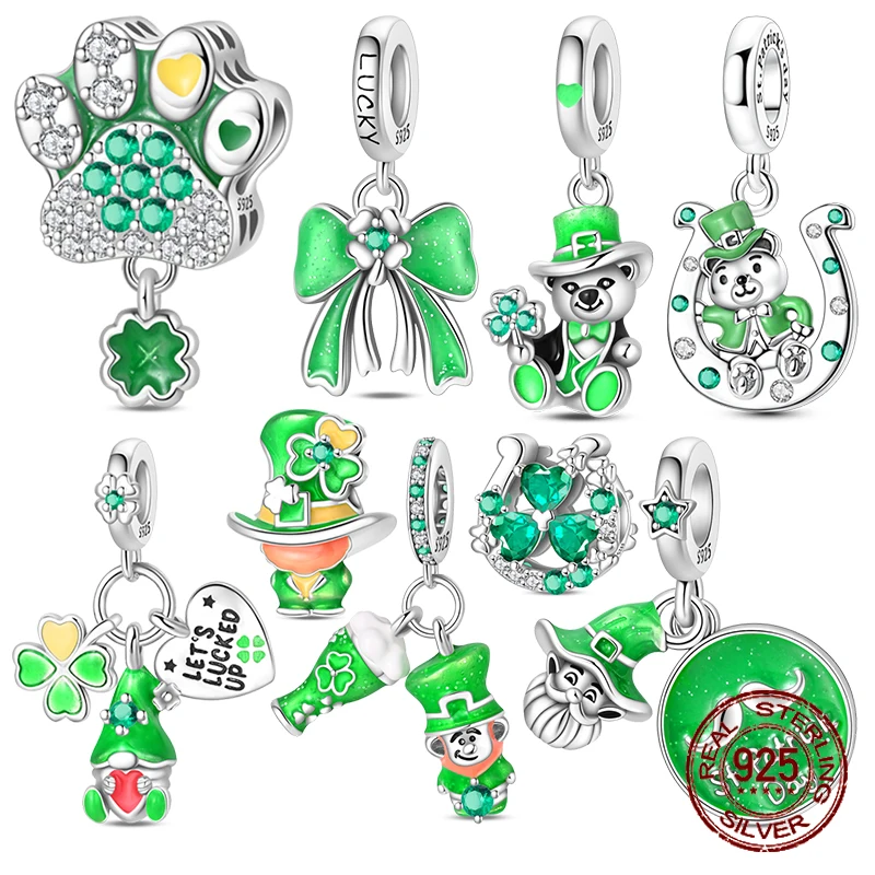 

Лидер продаж из стерлингового серебра 925 пробы, День Святого Патрика, подвеска на удачу, зеленая клеверная подвеска, подходит для браслета, ожерелья для женщин, подарок «сделай сам»