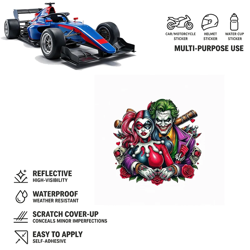 Car Stickers Clown Villain Couple Art Vinyl Decal Waterproof Die Cut UV Resistant Removable for Fuel Tank Cap Auto Decor