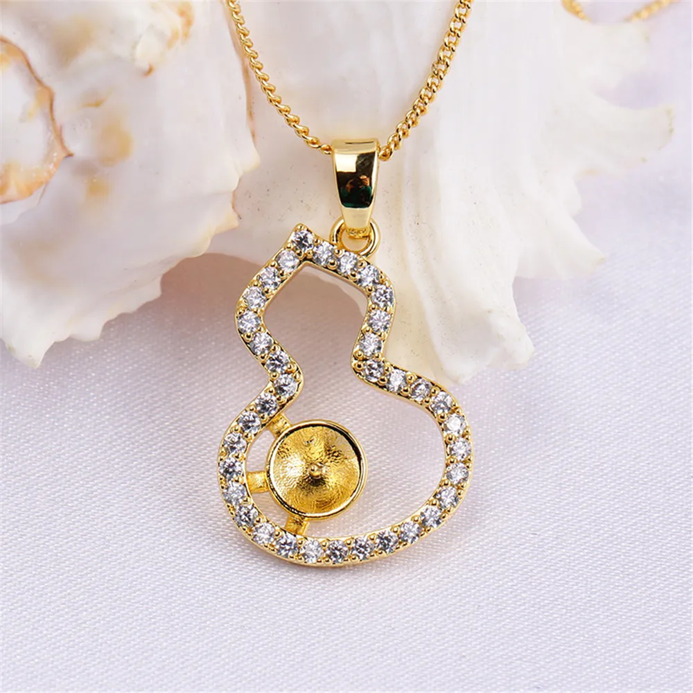 

14K Gold Injection Empty Bracket Plated Real K Gold Craft Gourd Zircon Pearl Pendant Necklace Temperament Women DIY Accessories