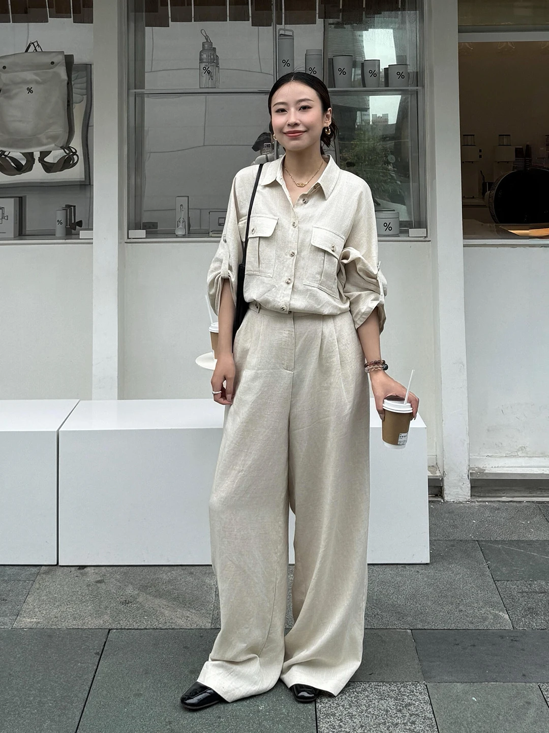 Combinaison en lin haut de gamme pour femmes, ample, décontractée, polyvalente, automne, vintage, simple, vêtements de travail, salopette, taille haute, pantalon long