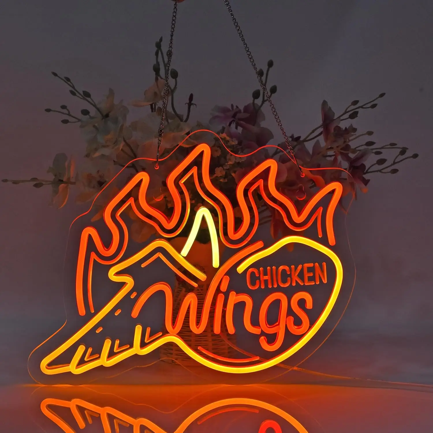 Fiery Orange Chicken Wings LED Neon Sign Dimmable USB Neon Light BBQ Grill Fried Chicken Shop Food Stall Restaurant Wall Decor view 3