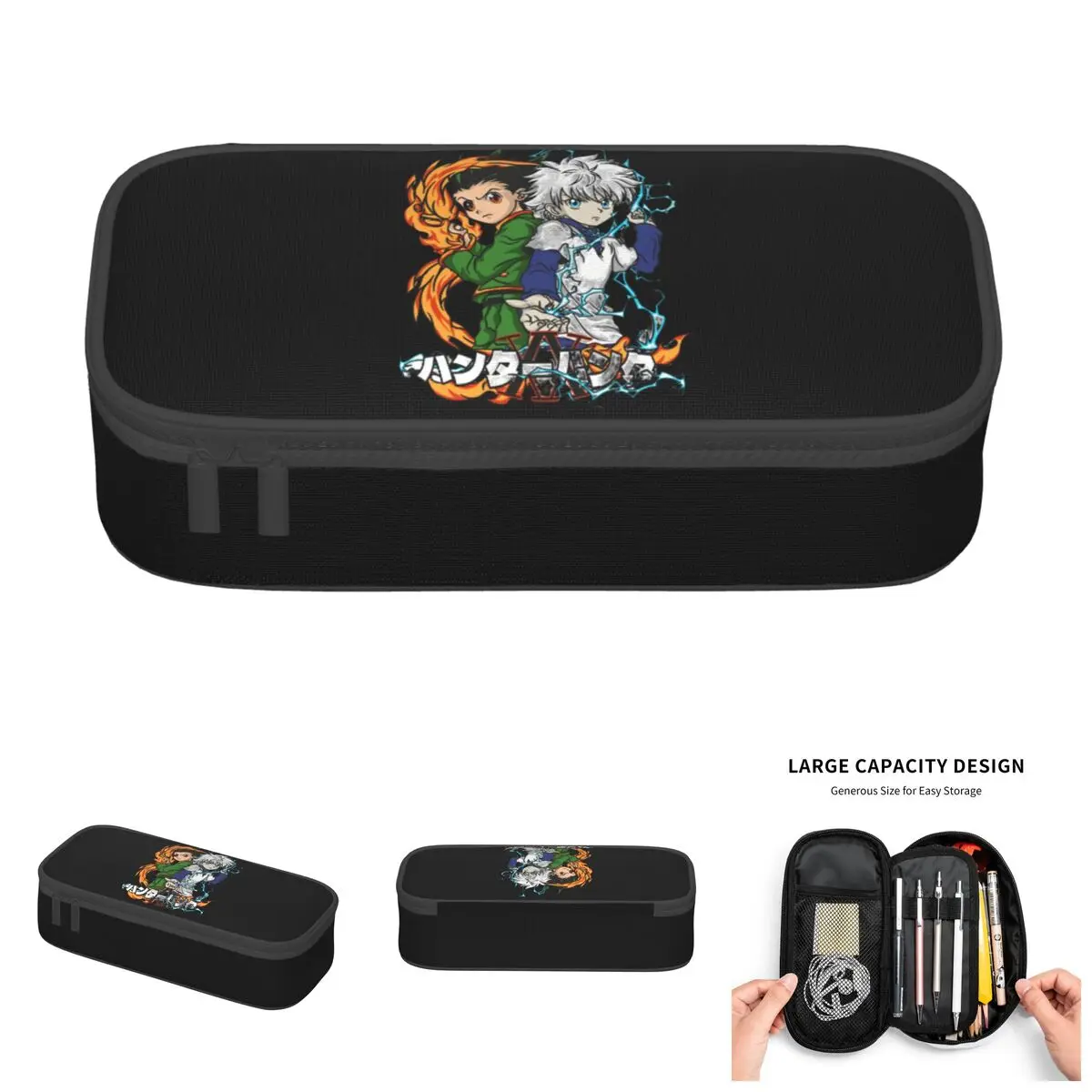 Niedliche Anime Hunter Gon Freecss Killua Hisoka Hunter Manga Federmäppchen für Mädchen und Jungen, große Aufbewahrungstasche für Stifte, Schreibwarenbox