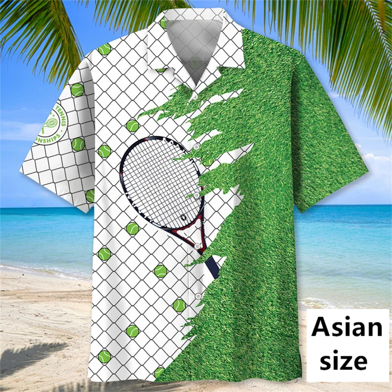 Fashion Tennis Ball Racket Graphic Men Hawaiian Shirt Fashion 3d Printed Sports Tennis Shirts Women Summer Casual Button Blouse