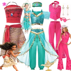 Disney Jasmine Aladdin Barbi Moana Cosplay Costume Girls Cosplay Princess Dress  Fancy Birthday Party Dresses for Girls 2-10Yrs