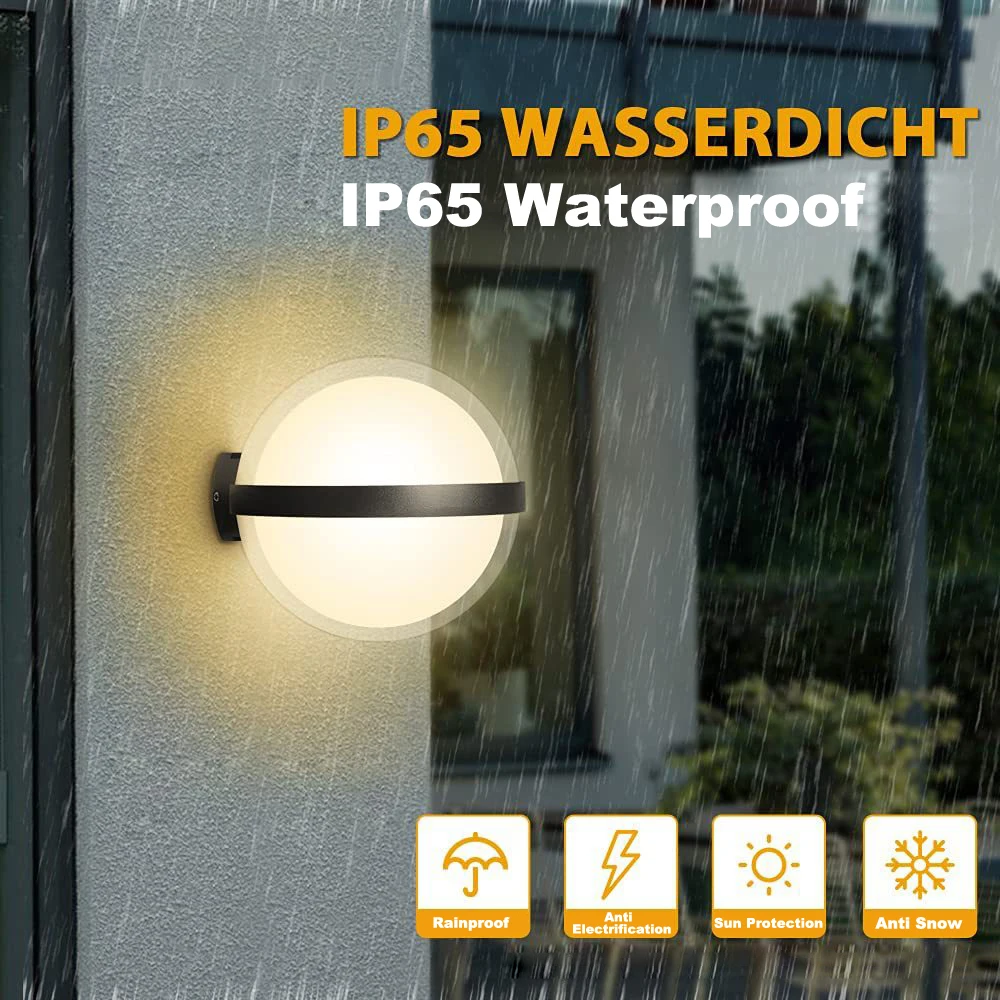 10W SMD LED Outdoor/Indoor Wall Lamp Acrylic ABS Ball Shape Garden Light Fixture Waterproof IP65 Yard Warm White 3000K