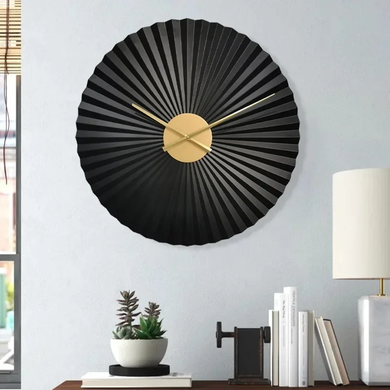Creative Living Room Wall Clocks Bedroom Luxury Stereoscopic Fanshaped Metal Pointer Wall Clocks Modern Simple Home Decoration