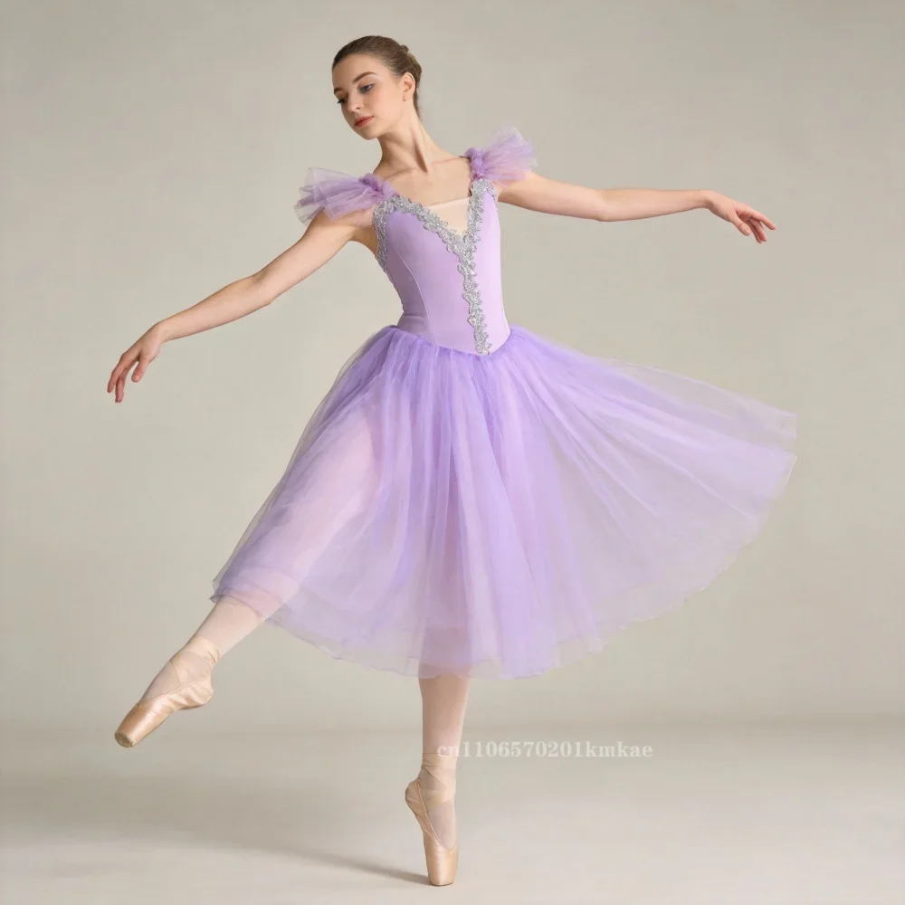 Ballet Tutu Skirt Performance Purple Adult Competition Professional Dance Ballet Dress Fairy Long Dress Ballet Costume Girls Kid
