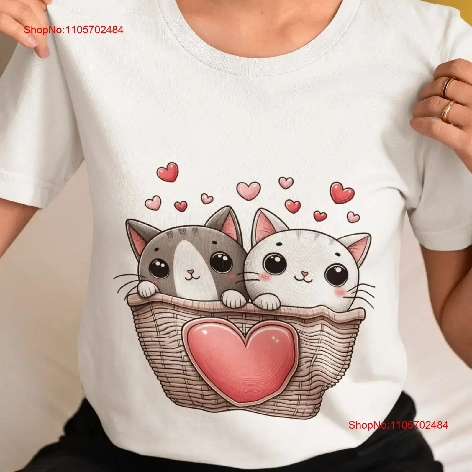 Adorable Cat Love T Shirt Top Cute Kittens in Basket Perfect for Pet Lovers Casual Wear Idea vintage Washed designer clothes