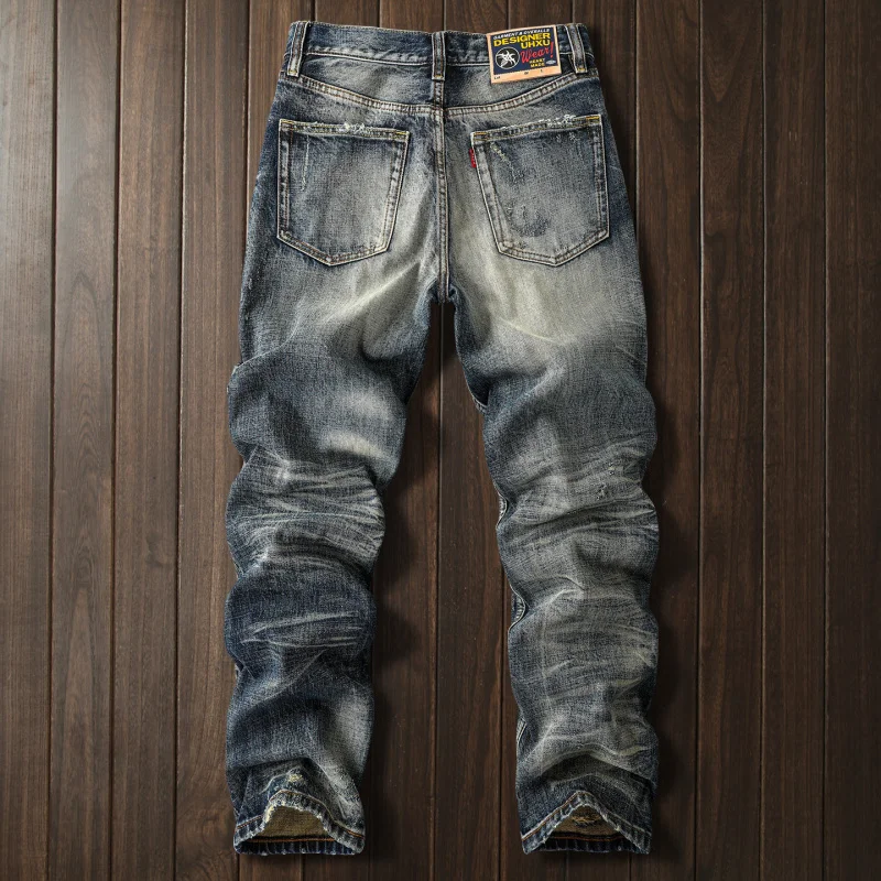 

2026 new heavyweight jeans for men, loose straight leg, retro vintage, vintage American street length pants