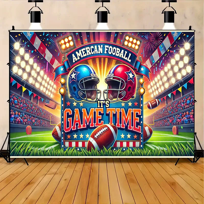 1 telón de fondo grande del día del juego americano de 243,84x182,88 cm con cascos de estilo y estadio, decoraciones para fiestas temáticas de campo para,
