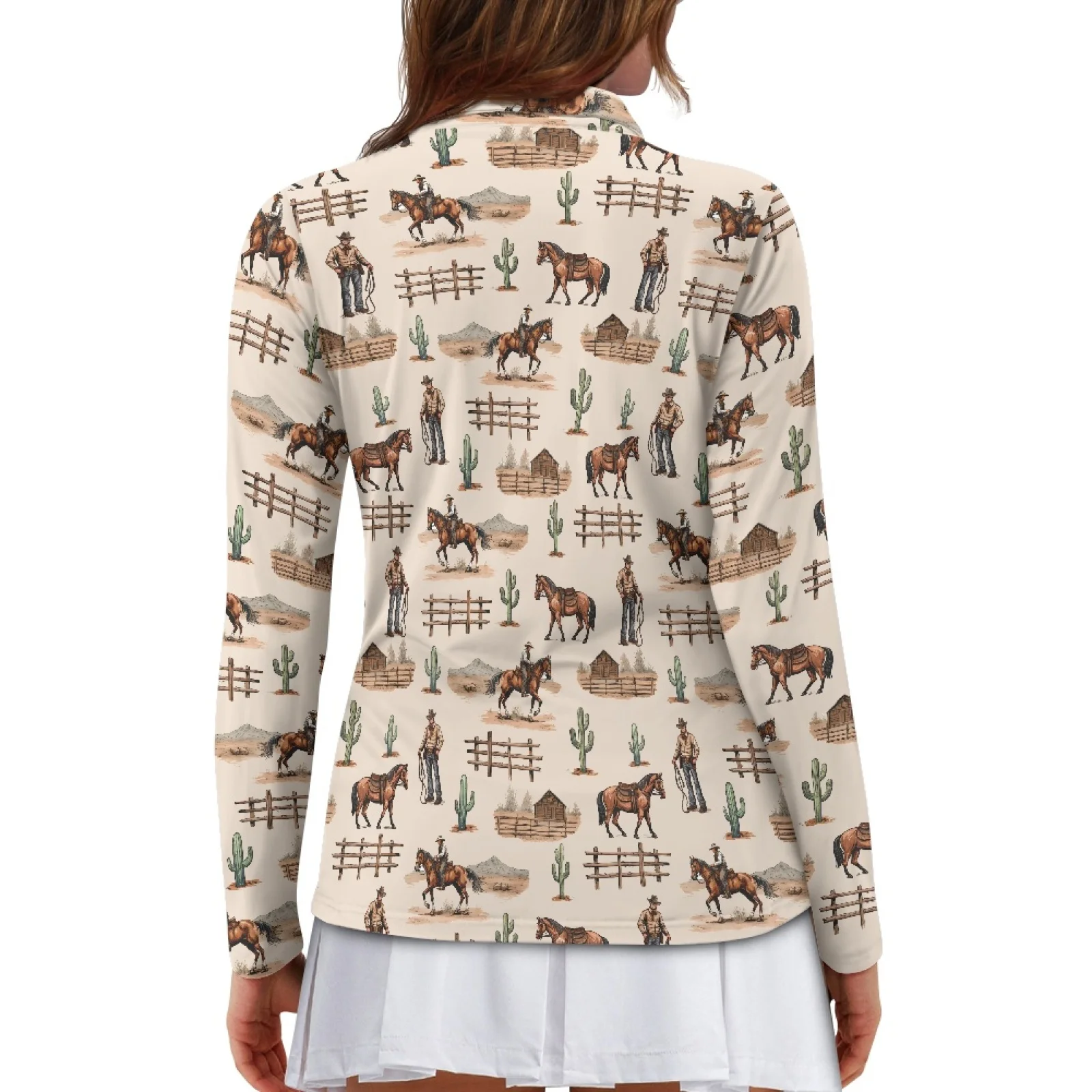 PENSTROLL Camiseta Polo de Tenis con Cierre y Absorción de Humedad para Mujer, Estilo Vaquero Occidental, Camisetas de Golf de Secado Rápido para Mujer, para Fitness