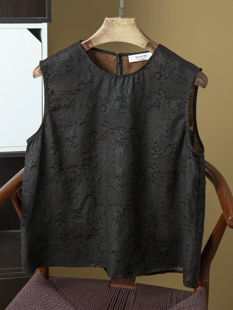 

Silk Noelle Svel round Ne Vest Women's Loose Fit Comfortable Breathable Summer Top Chinese Traditional ang Silk