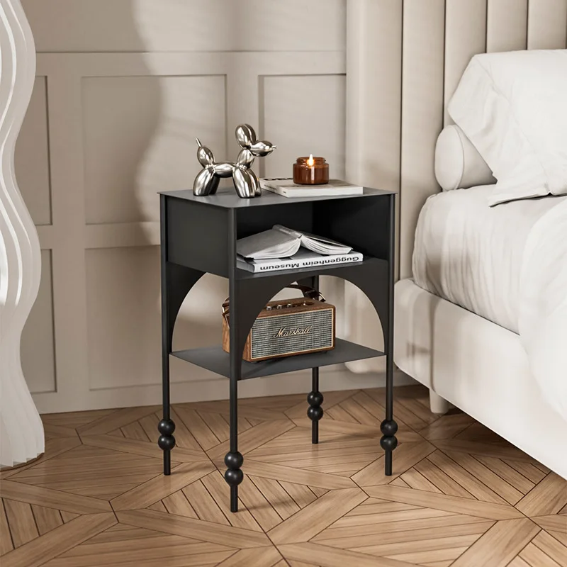 

Cream wind simple black shelf retro personalized bedroom cabinet small apartment sofa sundries storage rack display cabinet