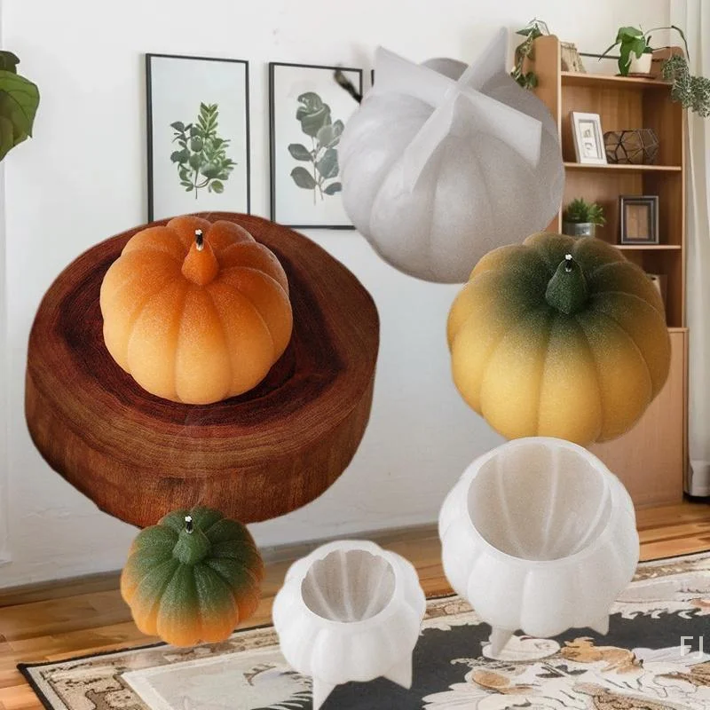 [YU]3D Pumpkin Silicone Mold For Scented Candle Easy Demold Halloween Resin Moulds Thanksgiving Gifts