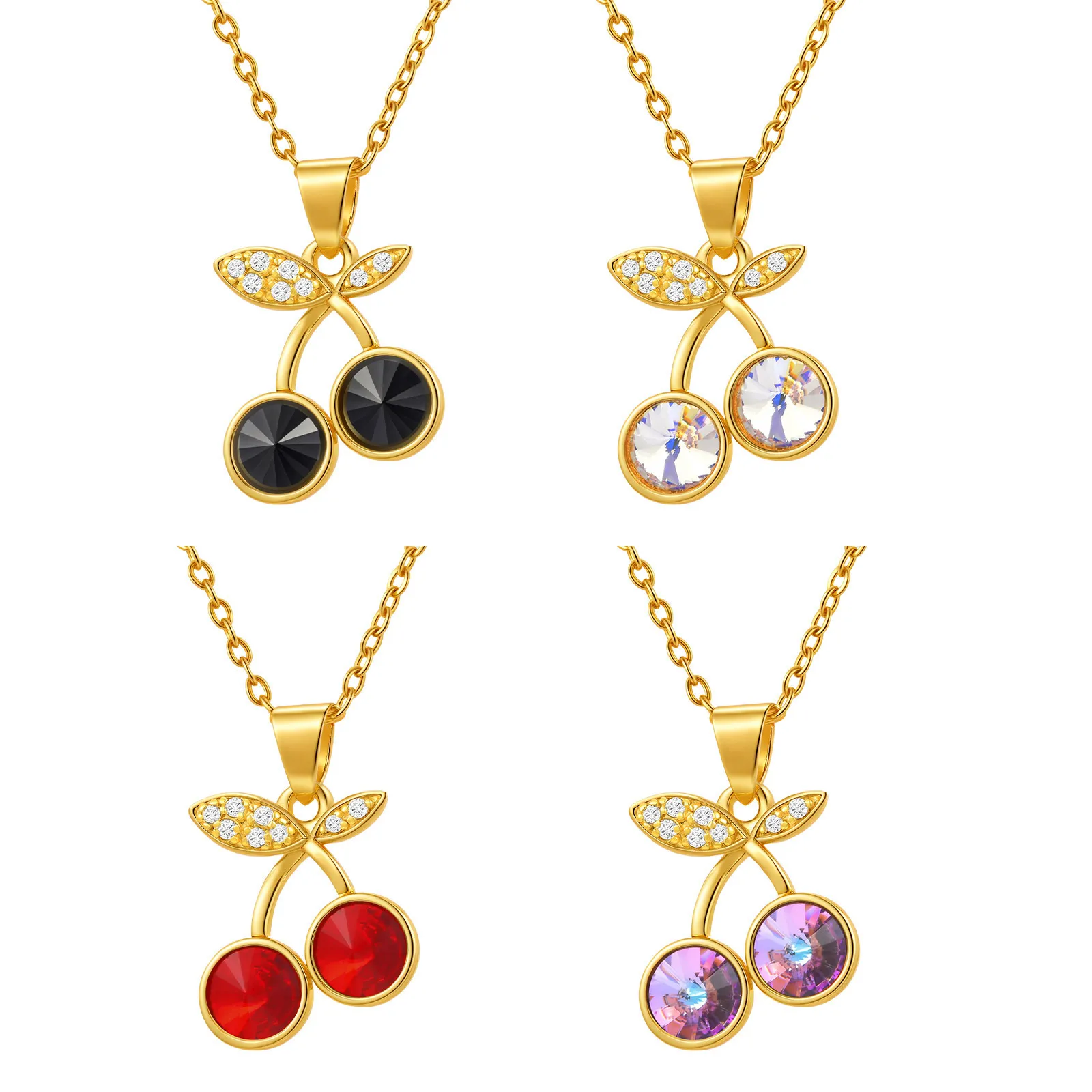 

Colorful Cubic Zirconia Cherry Necklace Pendant for Women,Stainless Steel Chain Adjustable, Fruit Jewelry Mother's Day Gifts