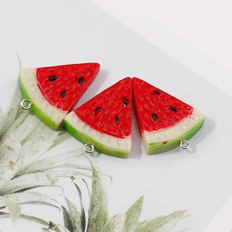 10Pcs Red Watermelon Fruit Resin Charms Pendants DIY Accessories for Necklace Earrings Keychain Jewelry Making