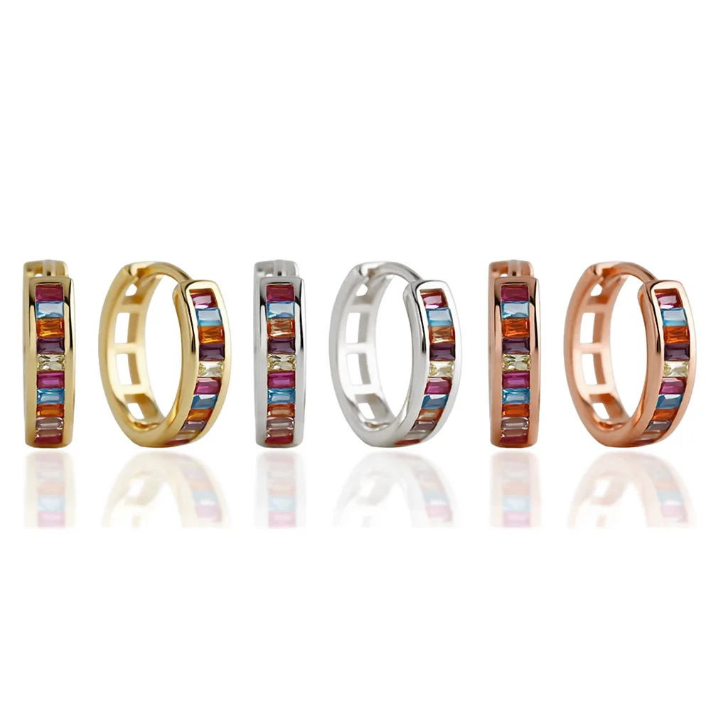 

CCFJOYAS 10mm925 Sterling Silver Colorful Zircon Hoop Earrings Women Light Luxury Gold/Silver/Rose Gold Color Round Circle Hoops