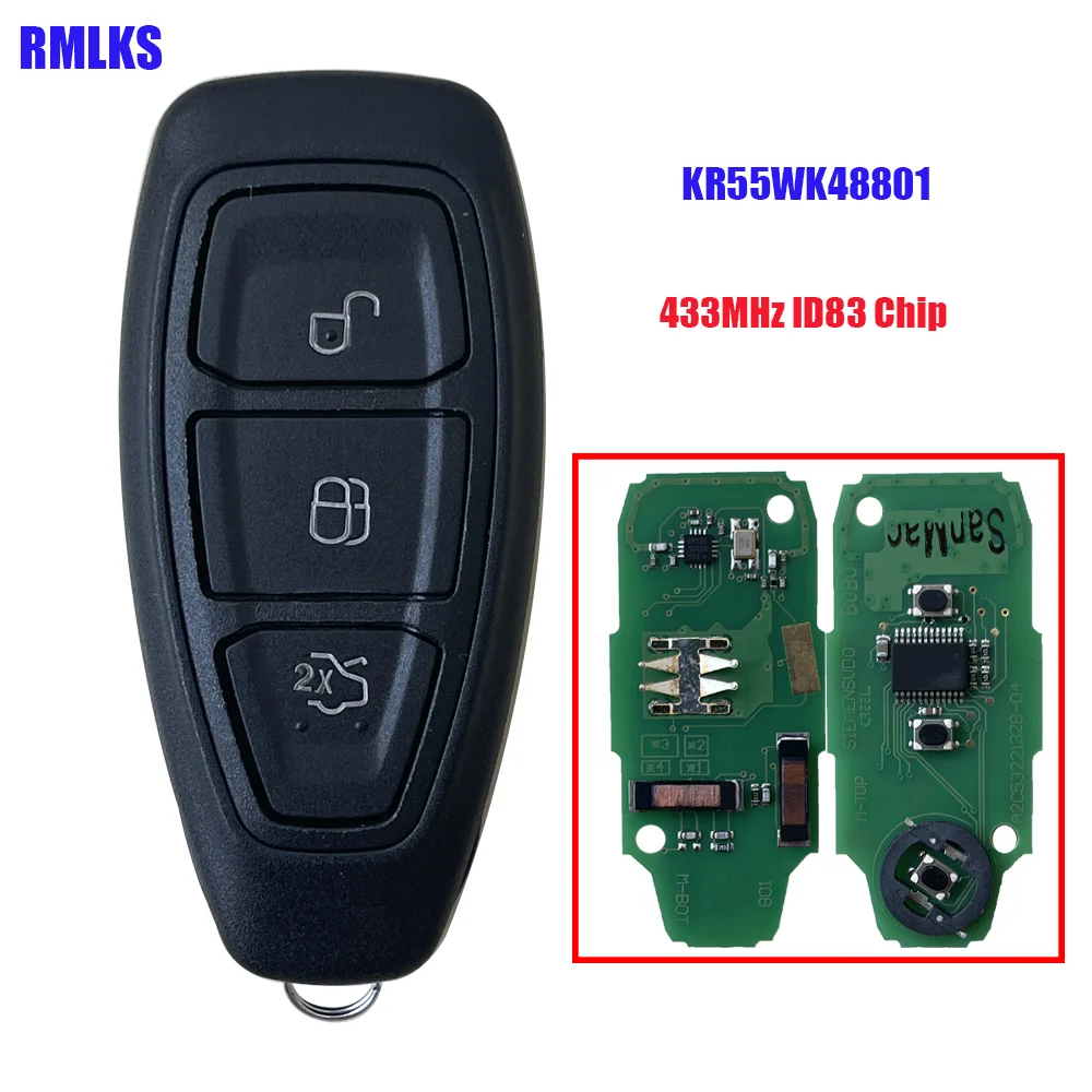KR55WK48801 Remote Key Fob 433MHz ID83 Chip for Focus C-Max Mondeo Kuga Fiest 2013-2015 ID49 Chip for Ford Kuga Fiesta 2016 +