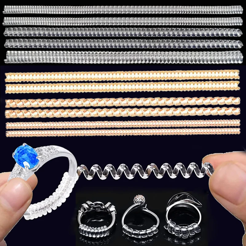 

1/4pcs Ring Size Reducer Tools Spiral Spring Based Rings Adjust Invisible Transparent Tightener Resizing Tool Jewelry Guard