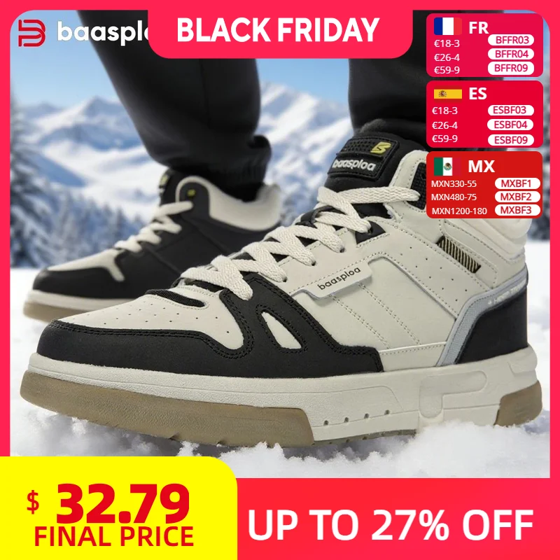 

Baasploa мужские зимние кроссовки повседневная обувь для скейтборда для мужчин непромокаемая плюшевая теплая хлопковая обувь нескользящие уличные мужские кроссовки