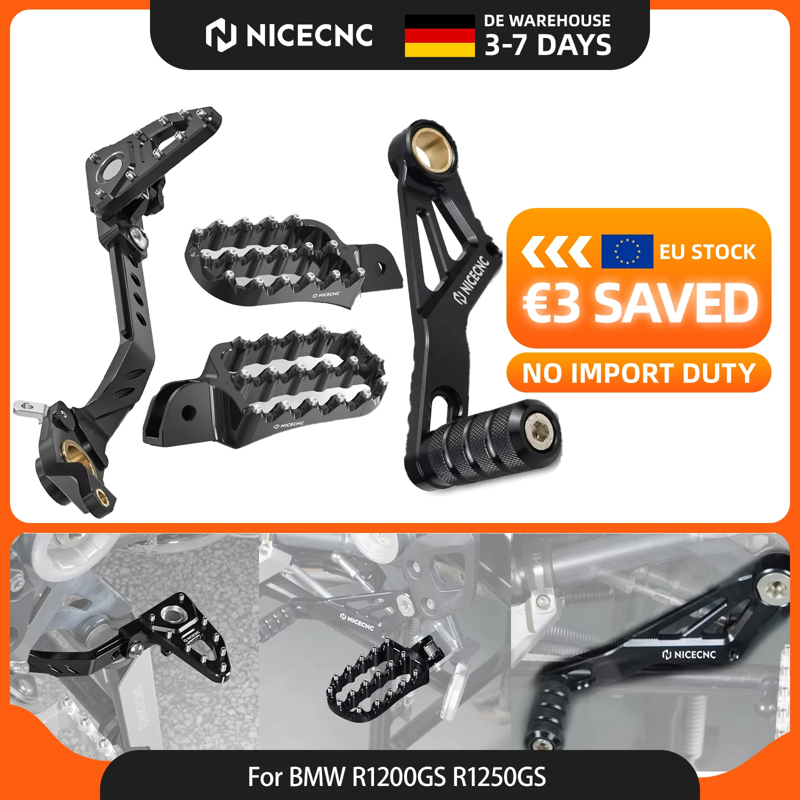 (Stock UE) Pour BMW R1250GS R1250 GS 2019-2023 R1200GS 2013-2018 : Pédale de frein, levier de changement de vitesse, repose-pieds de moto