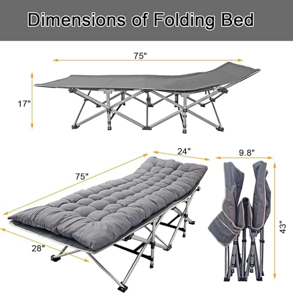 Lettino da campeggio pieghevole portatile, poltrone reclinabili per adulti con cuscino, capacità di peso di 500 libbre, con materasso