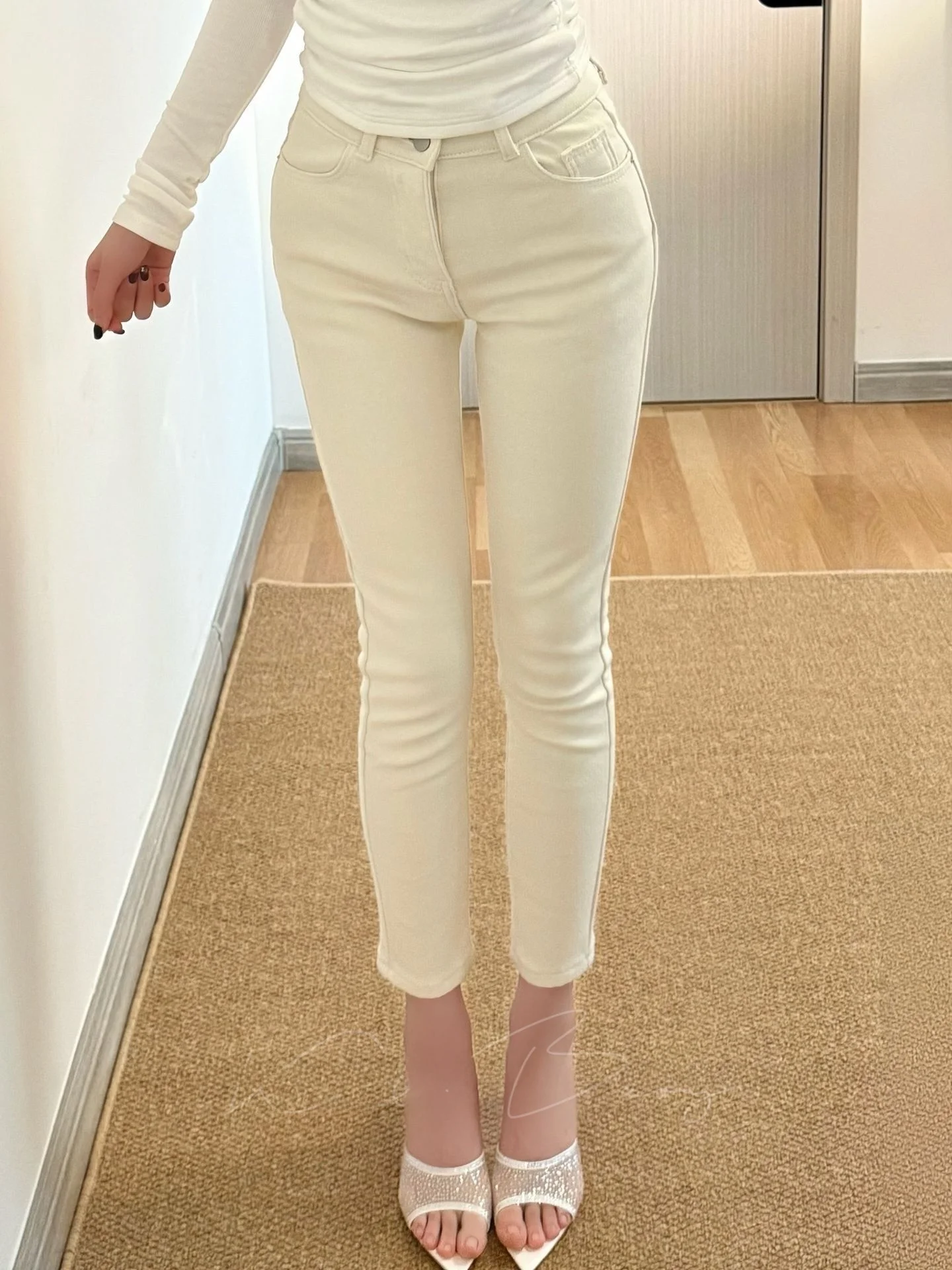 

Женские джинсы с высокой талией, на флисовой подкладке, эластичные, укороченные, облегающие, осенне-зимние, белые, простые, универсальные, стройнящие