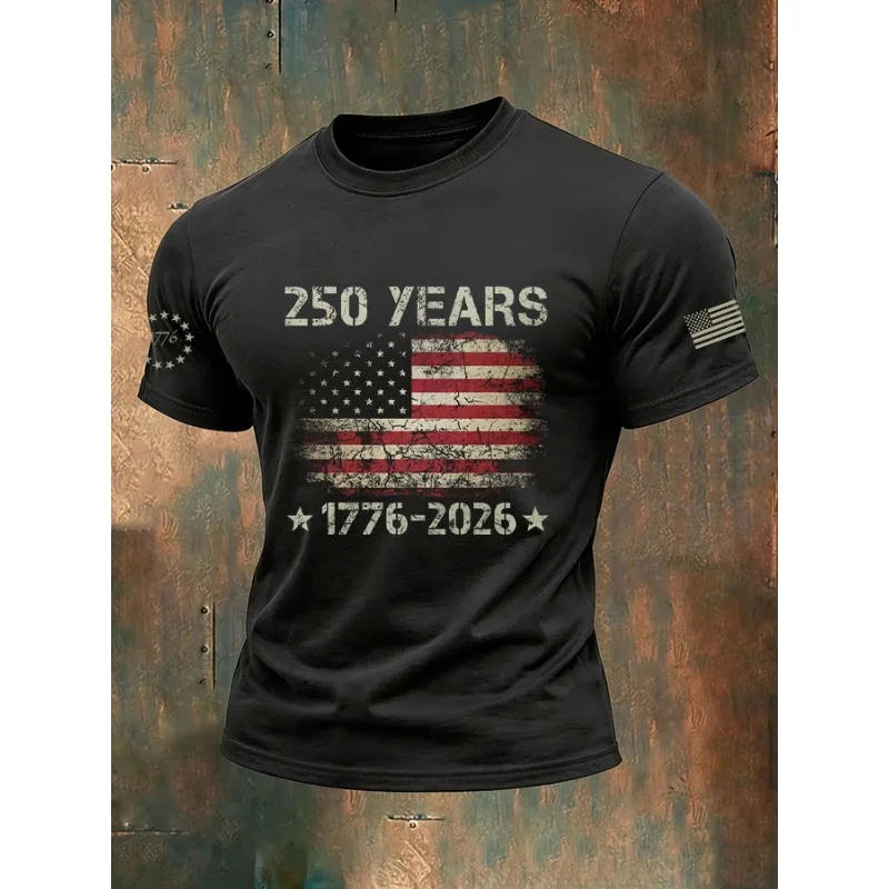 Men's  USA 250th Us Flag Freedom 1776-2026 Print T Shirt  Casual Short Sleeve O Neck Tee Summer Trendy Tops