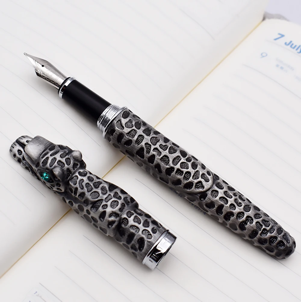 

Jinhao Snow Leopard Cheetah Full Metal Gray Fountain Pen EF/F/M/Bent Exquisite Panther Advanced Writing Business Office Gift Pen