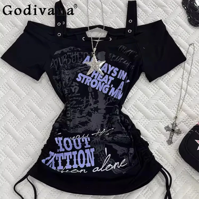 

Female Blue Original Retro Design T Shirt Japanese Style Mature Black T-Shirt Women's Printed New Slim Fit Lolita Top