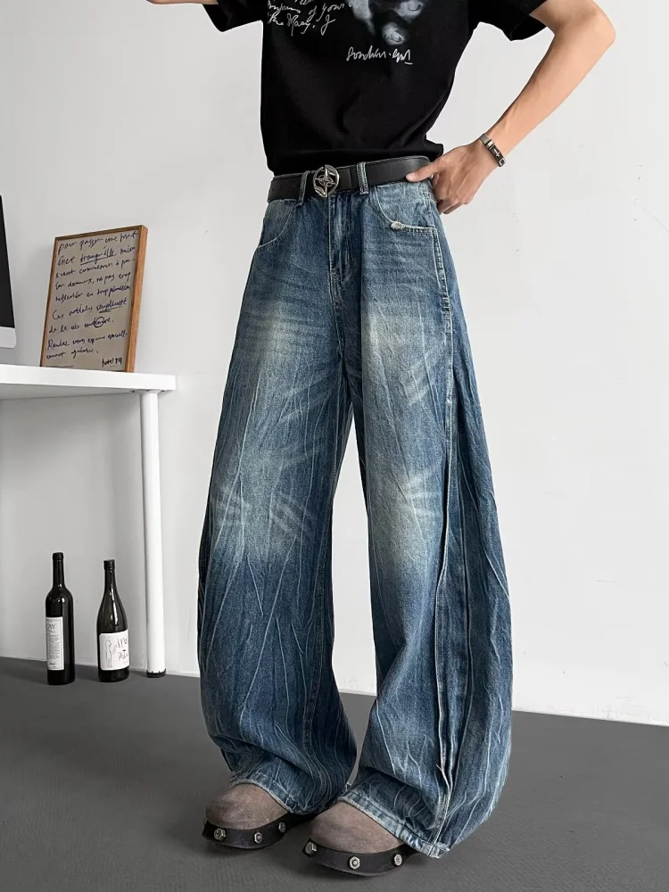 2026 Ropa Y2K Fashion Washed Blue Patchwork Baggy Jeans Pants For Men Designer Clothes Wide Leg Straight Vintage Denim Trousers