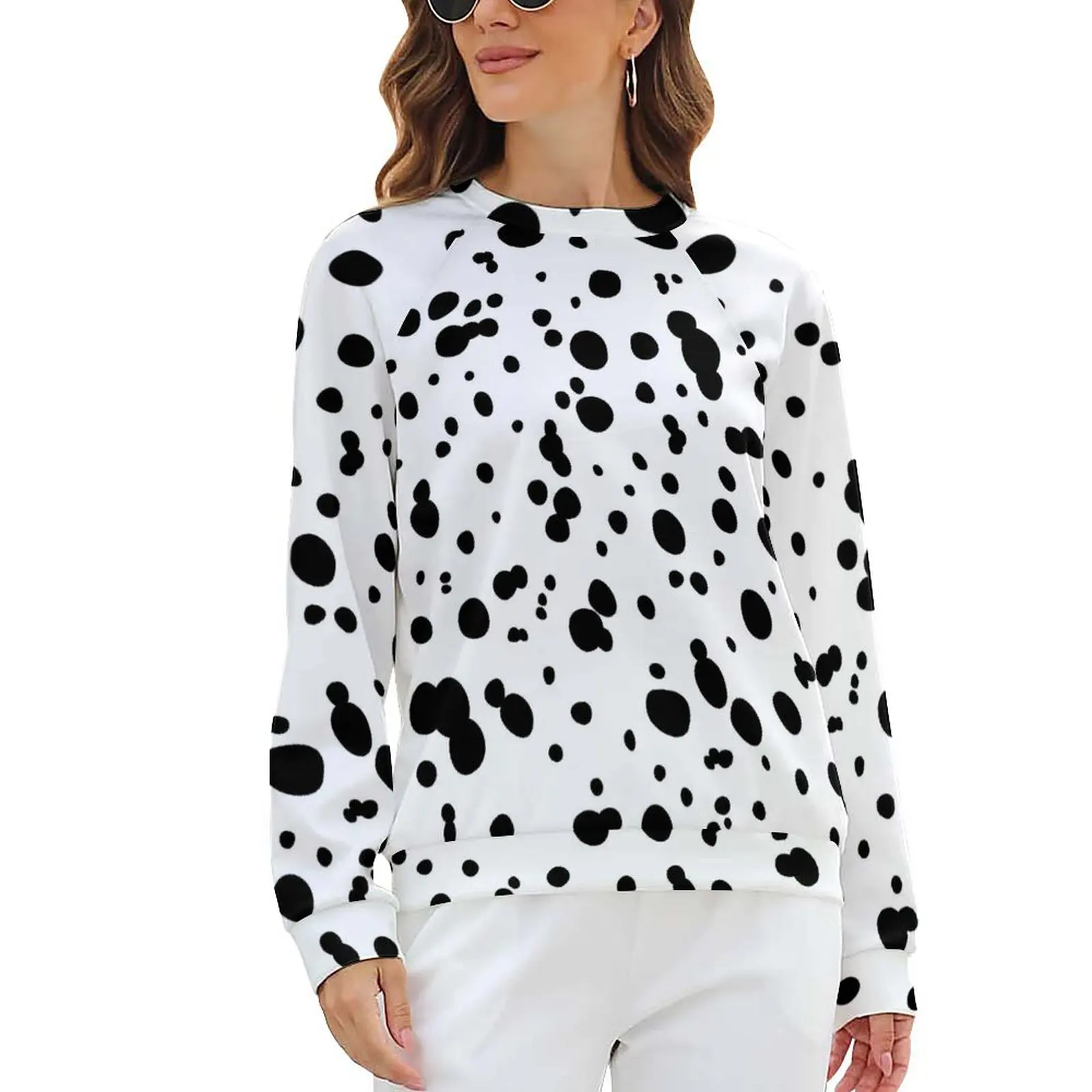 

Dalmatian Spots Print Casual Hoodies Women Animal Dots Retro Pattern Hoodie Winter Long Sleeve Street Style Oversize Sweatshirts