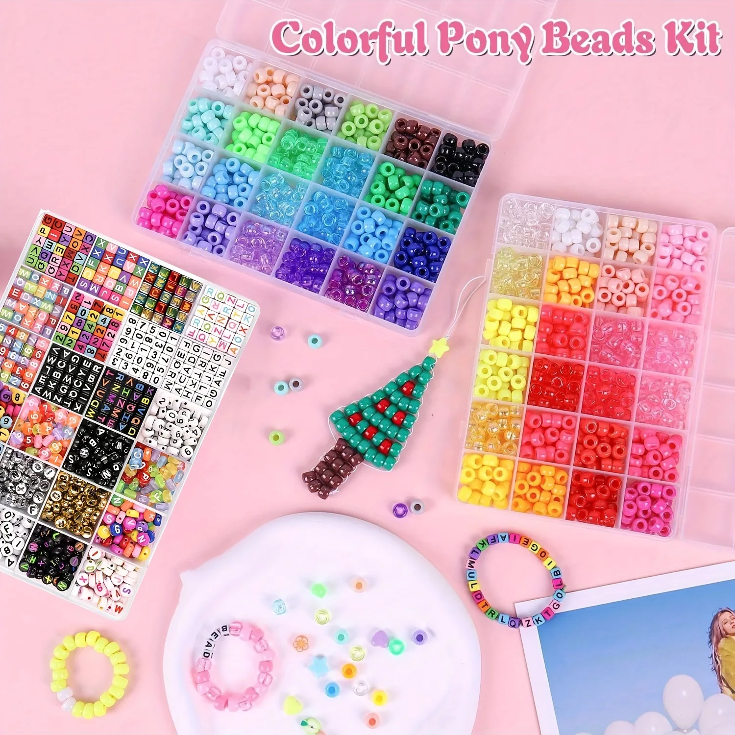 Assorted Acrylic Large Hole Pony Beads Kit, Alphabet Letter Beads DIY Jewelry Making Supplies for Bracelet Necklace Craft