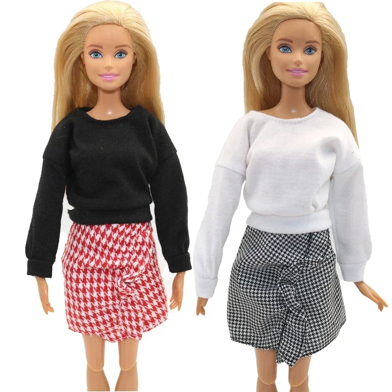 New 1/6 Doll Clothes Everyday Casual Wear Long-sleeved Tops Jeans Plaid Skirt Suits for Barbie Accessories Clothing Toys