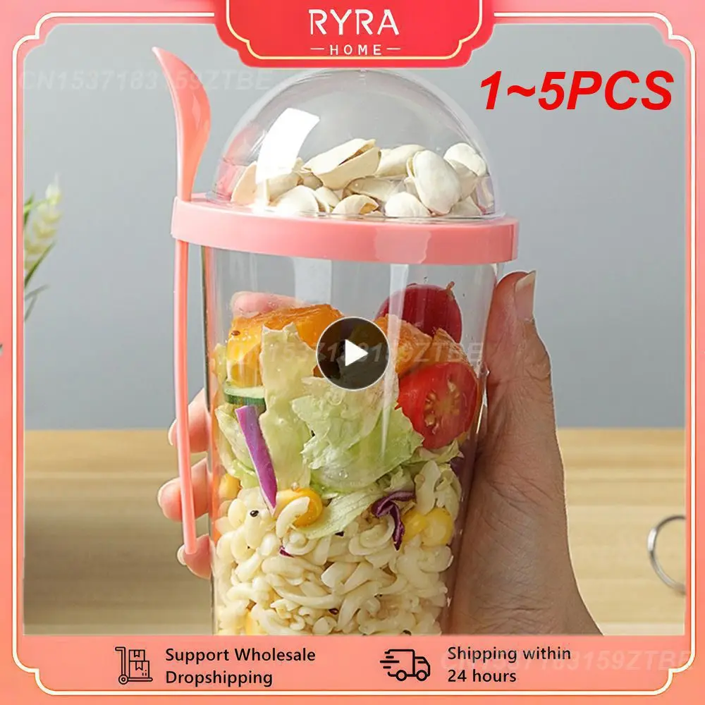 1~5PCS Plastic Cups Of Yogurt And Cereals Breakfast Reduced Fat Vegetable And Fruit Salad Cups With Fork And Spoon