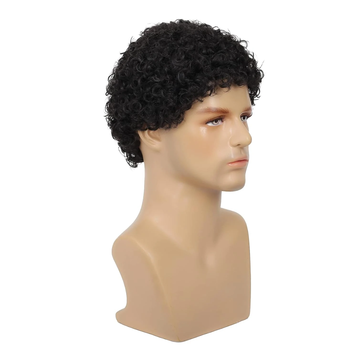 Short Afro Curly Black Wig for Men Synthetic Halloween Cosplay Costume Replacement Hair Wigs view 3