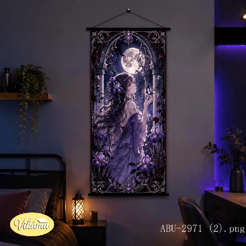 VIKAMA Nature Steampunk Anime Tapestry Wall Hanging Sunflower Gear Fountain Girl Wall Art for Bedroom Home Decor Dorm Room