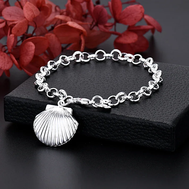 Hot luxury 925 Sterling Silver Shell photo frame Bracelet For Women fashion party Wedding Accessories Jewelry Christmas gifts